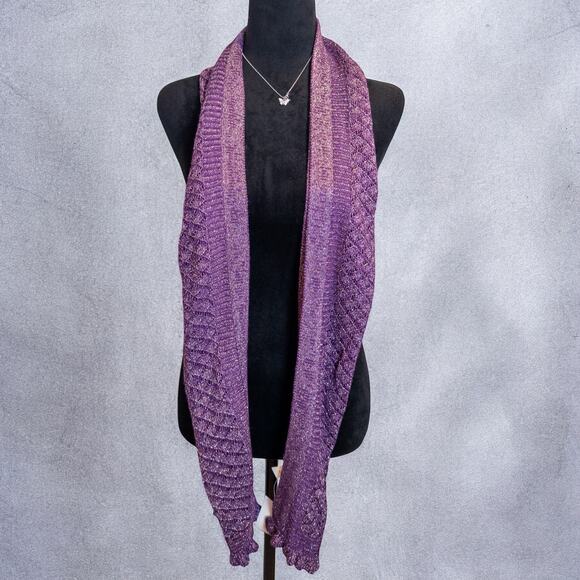 Vintage Y2K Nordstrom NWT Tussah Silk Blend Purple Metallic Ruffle Scarf - Picture 3 of 7